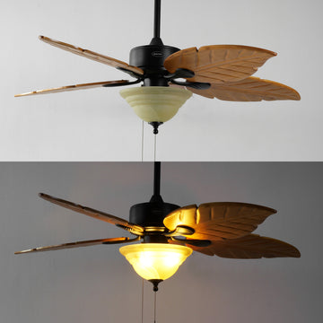 Poinciana 52" Coastal Bohemian Iron/Wood Palm Leaf LED Ceiling Fan with Pull Chain - JONATHAN Y